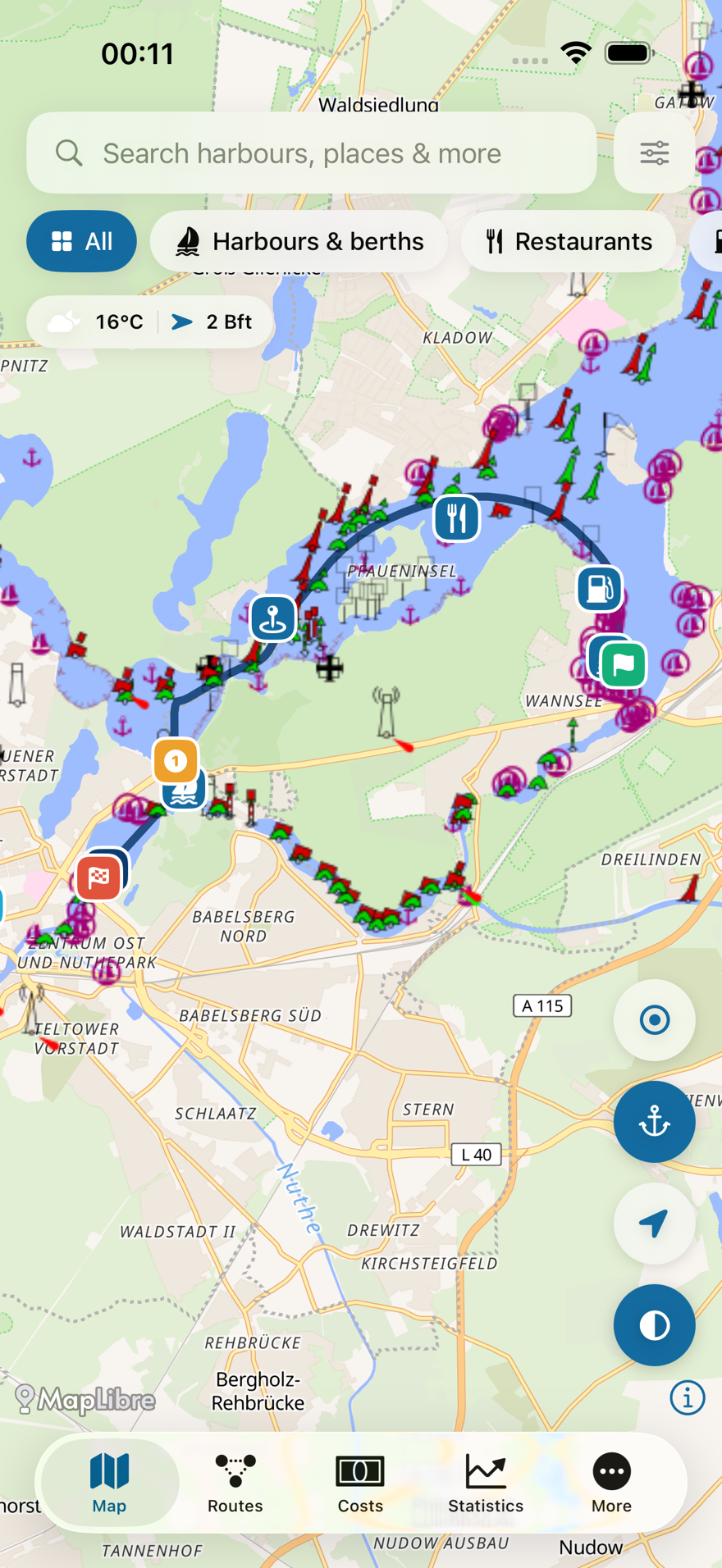 Rivanaut waterway map screen
