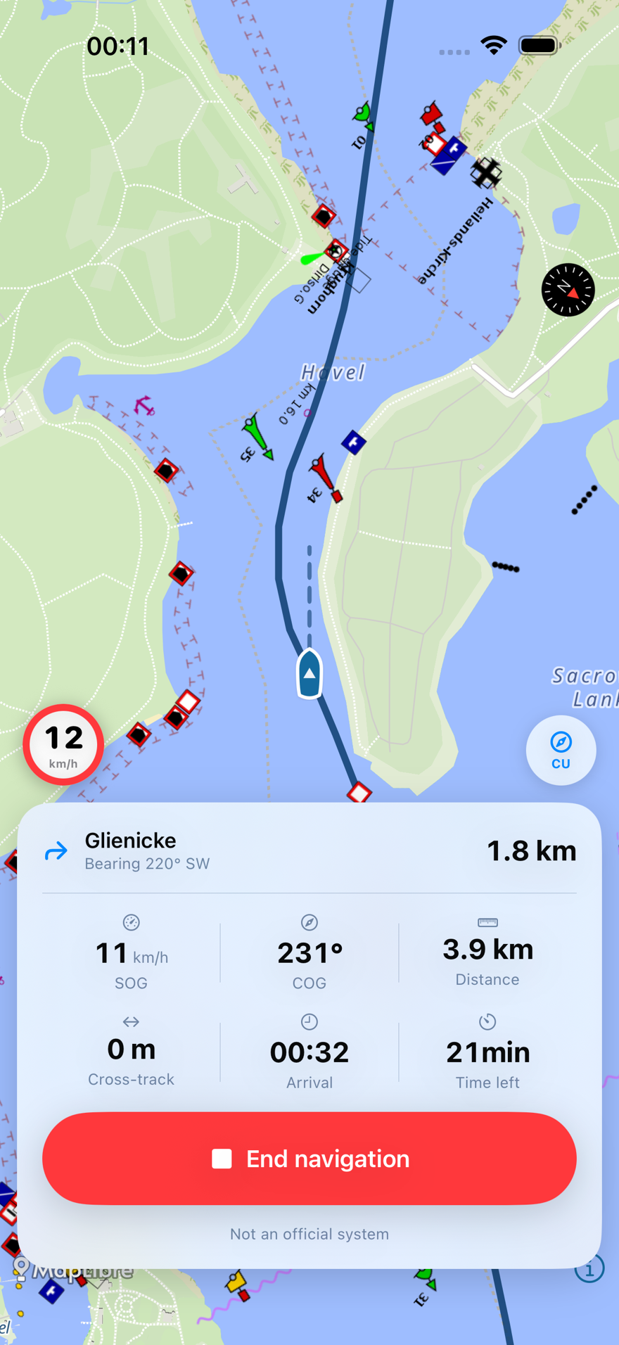Rivanaut live navigation screen