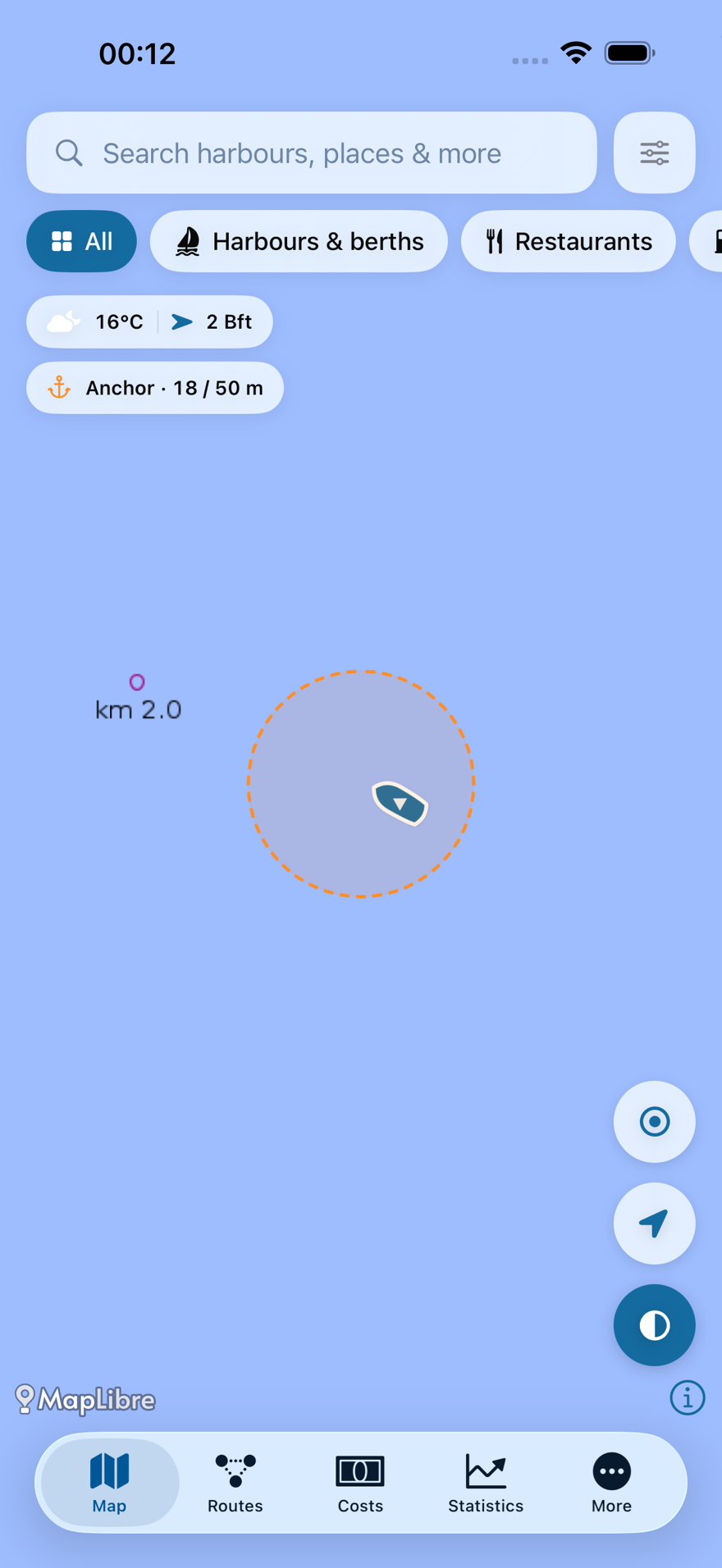 Rivanaut anchor watch with swing circle on the map